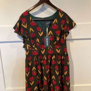 Never worn, with tags ModCloth modern green Art Deco floral dress